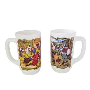 Vintage Milk Glass Coffee Cup Mug Renaissance Party Dancing Made in France